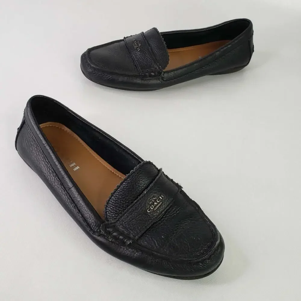Coach Odette Black Pebbled Leather Slip On Driver Loafers Flats Women's 7.5 B